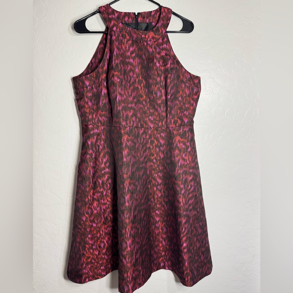 Calvin Klein Pink‎ & Black Textured Fit & Flare Dress 12 Sleeveless Sheath Party